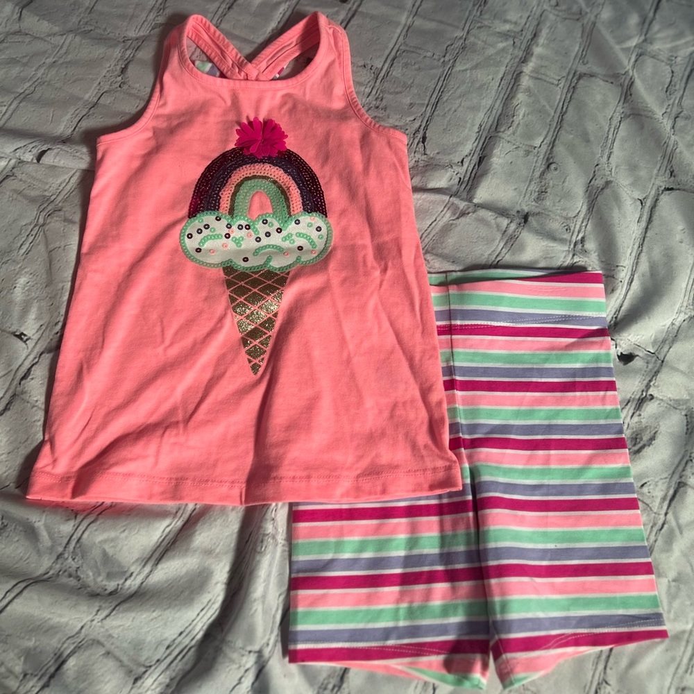 Pink Ice Cream Tank Top and Striped Leggings Set